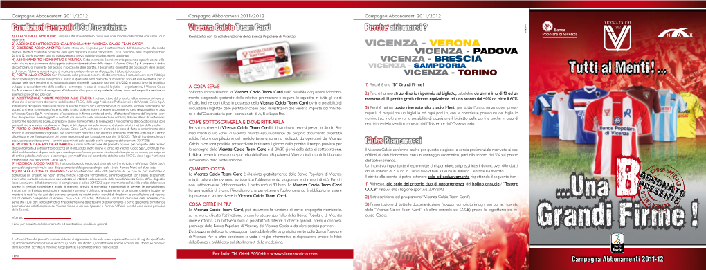 Condizioni Generali Di Sottoscrizione Vicenza Calcio Team Card