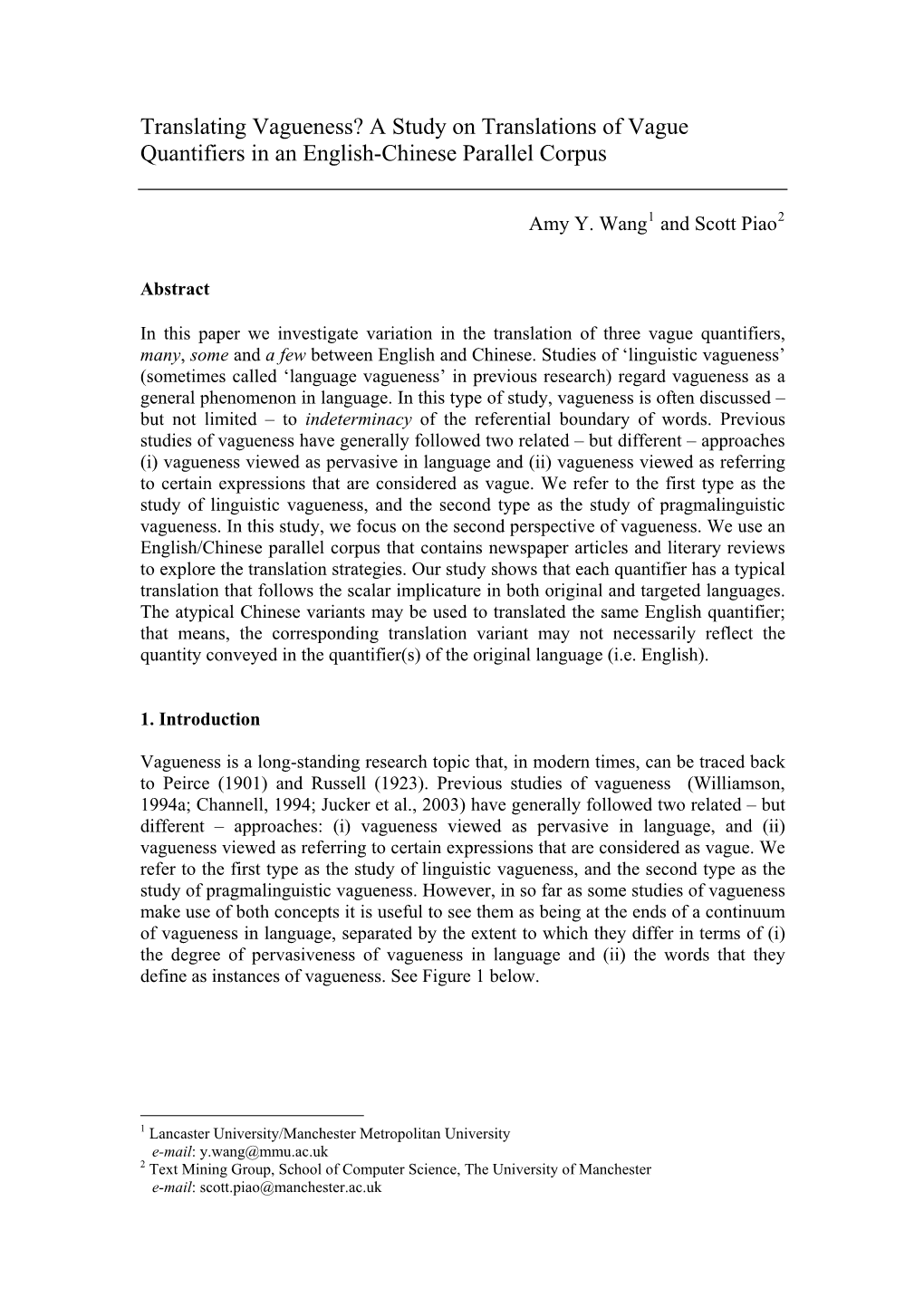 A Study on Translations of Vague Quantifiers in an English-Chinese Parallel Corpus