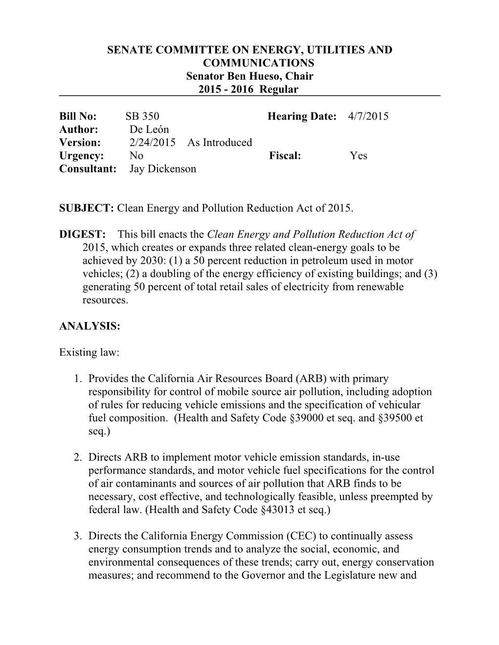 Senate Committee on Energy, Utilities and Communications