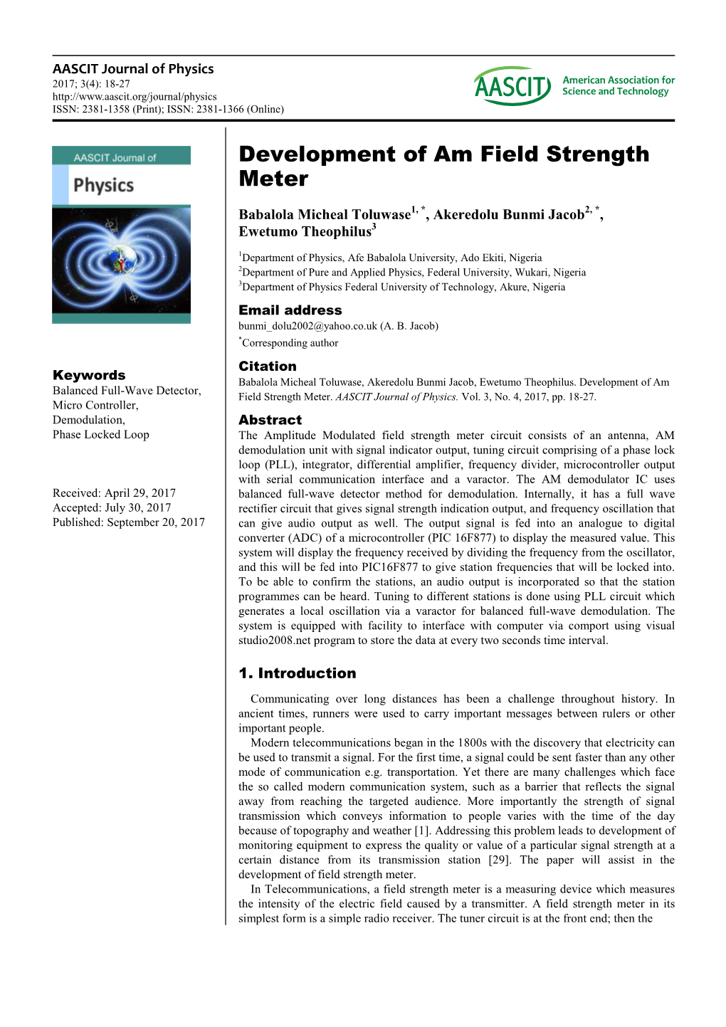 Development of Am Field Strength Meter