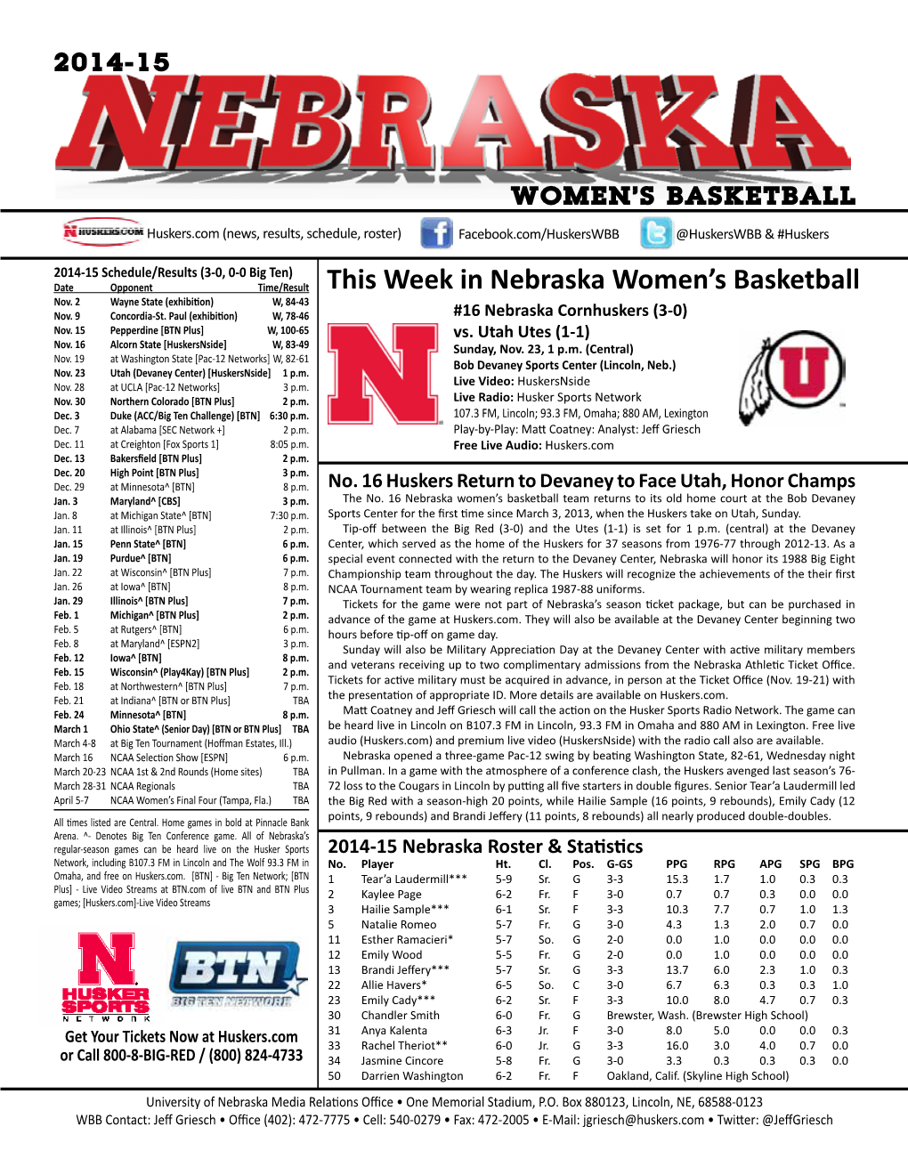 This Week in Nebraska Women's Basketball