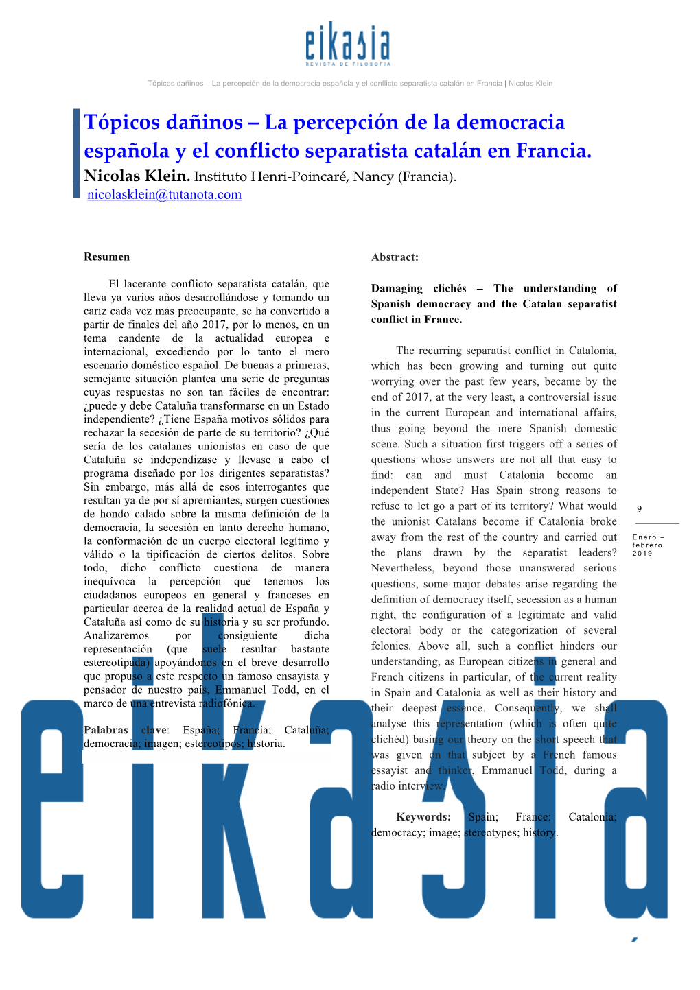 Tópicos Dañinos – La Percepción De La Democracia Española Y El Conflicto Separatista Catalán En Francia | Nicolas Klein