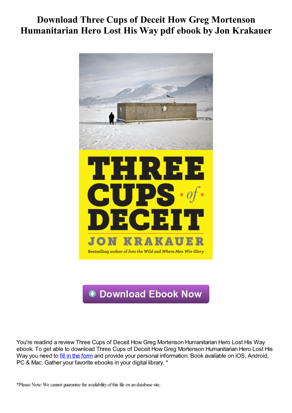 Download Three Cups of Deceit How Greg Mortenson Humanitarian Hero Lost His Way Pdf Ebook by Jon Krakauer