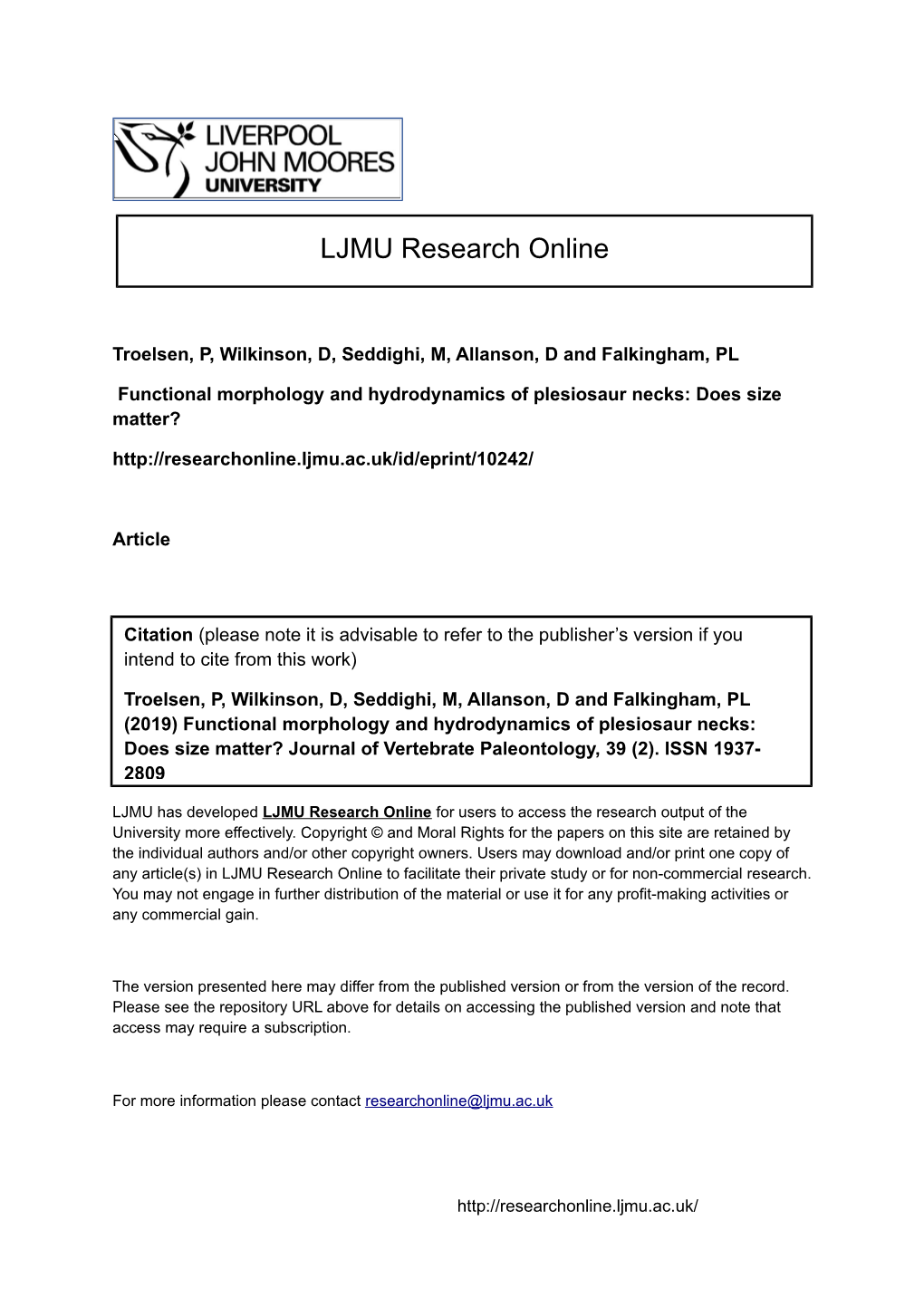 Functional Morphology and Hydrodynamics of Plesiosaur Necks: Does Size Matter?