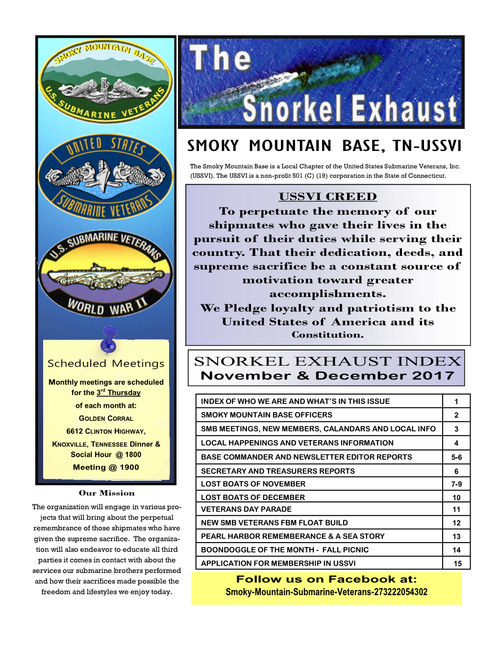 SMOKY MOUNTAIN BASE, TN-USSVI the Smoky Mountain Base Is a Local Chapter of the United States Submarine Veterans, Inc