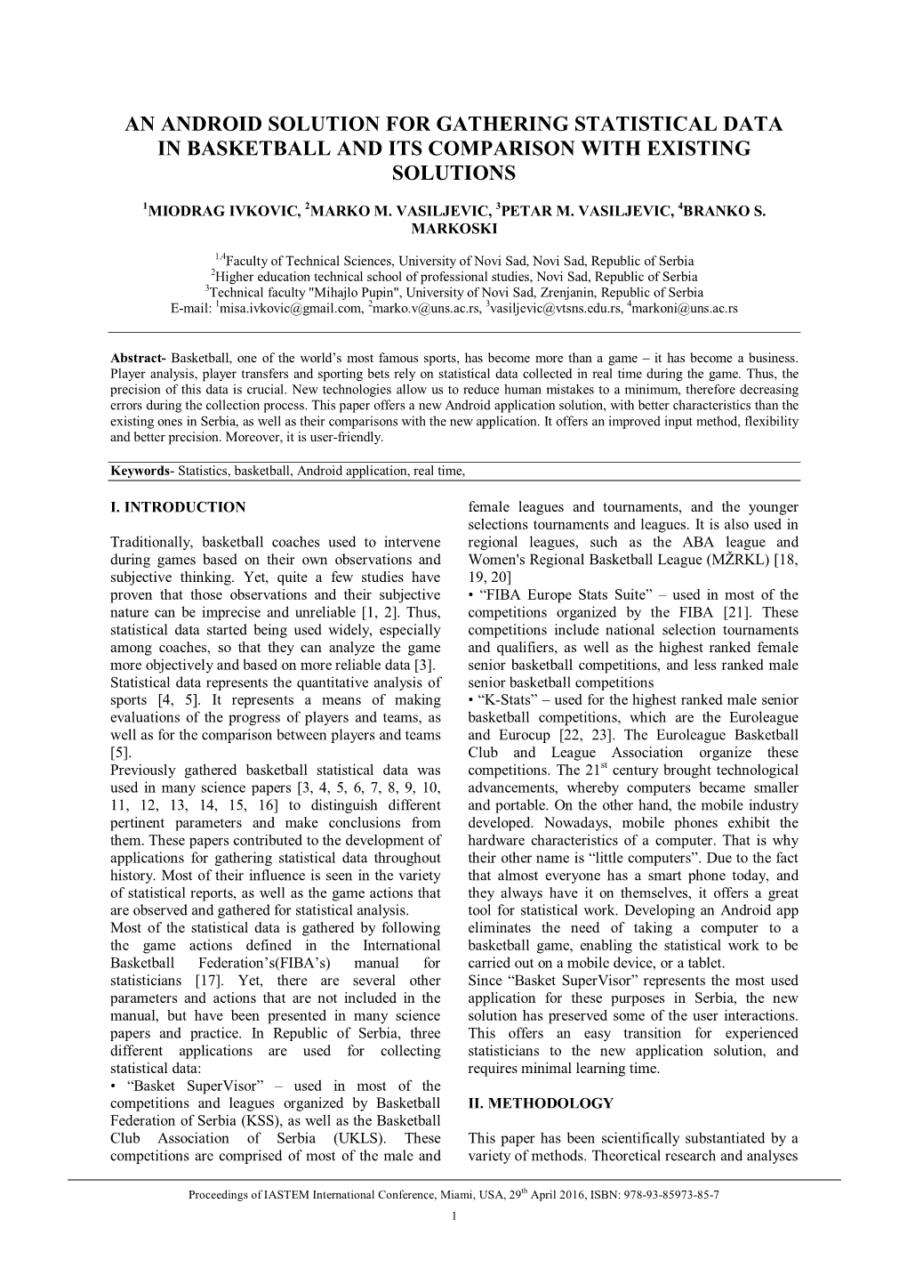 An Android Solution for Gathering Statistical Data in Basketball and Its Comparison with Existing Solutions