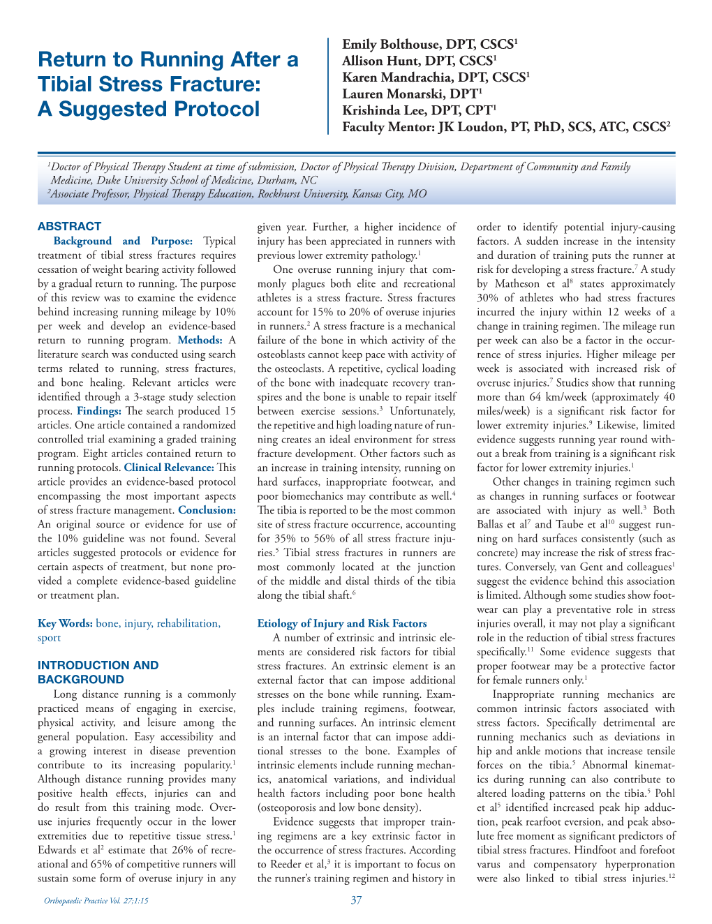 Return to Running After a Tibial Stress Fracture: a Suggested Protocol