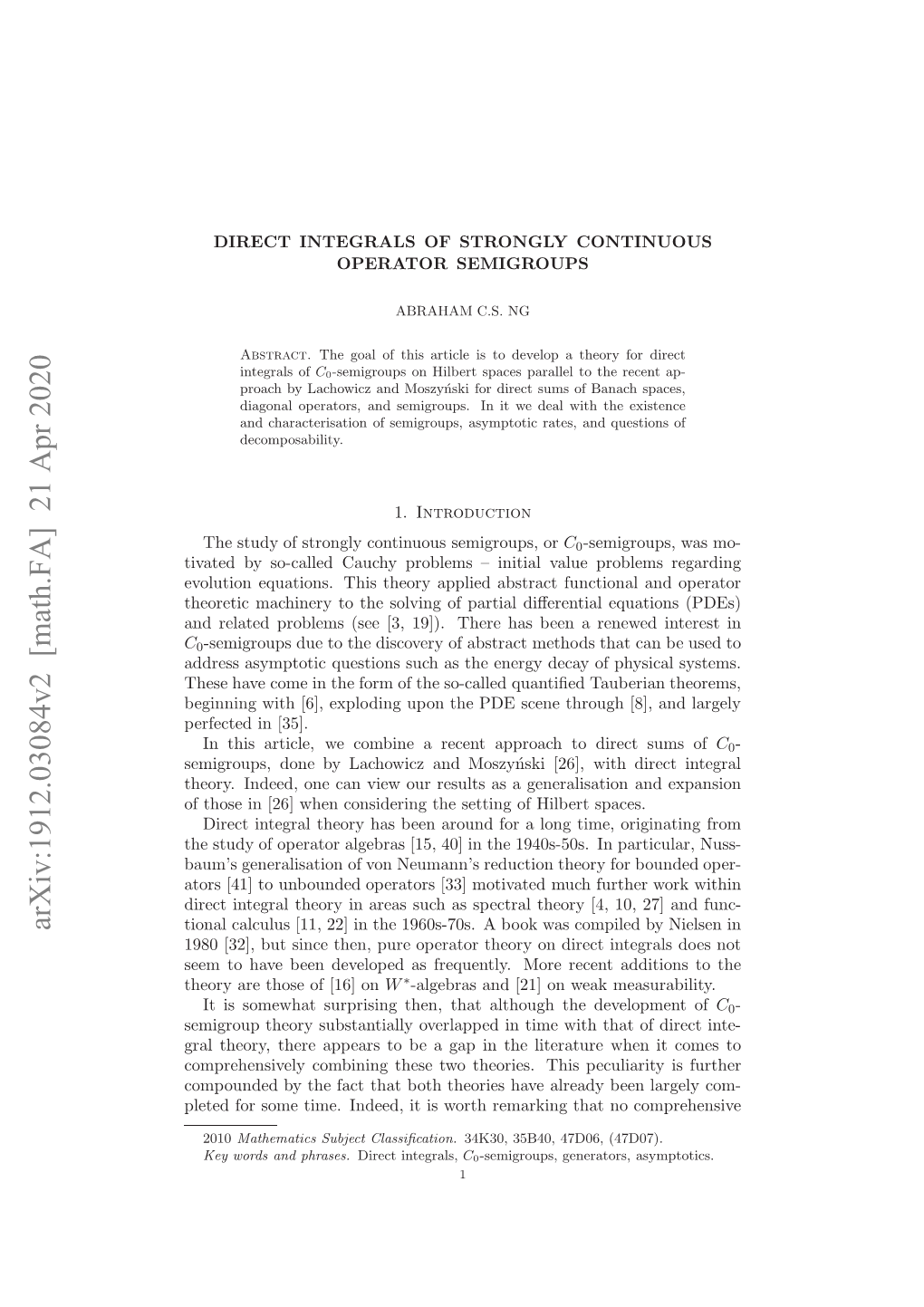 Direct Integrals of Strongly Continuous Operator Semigroups