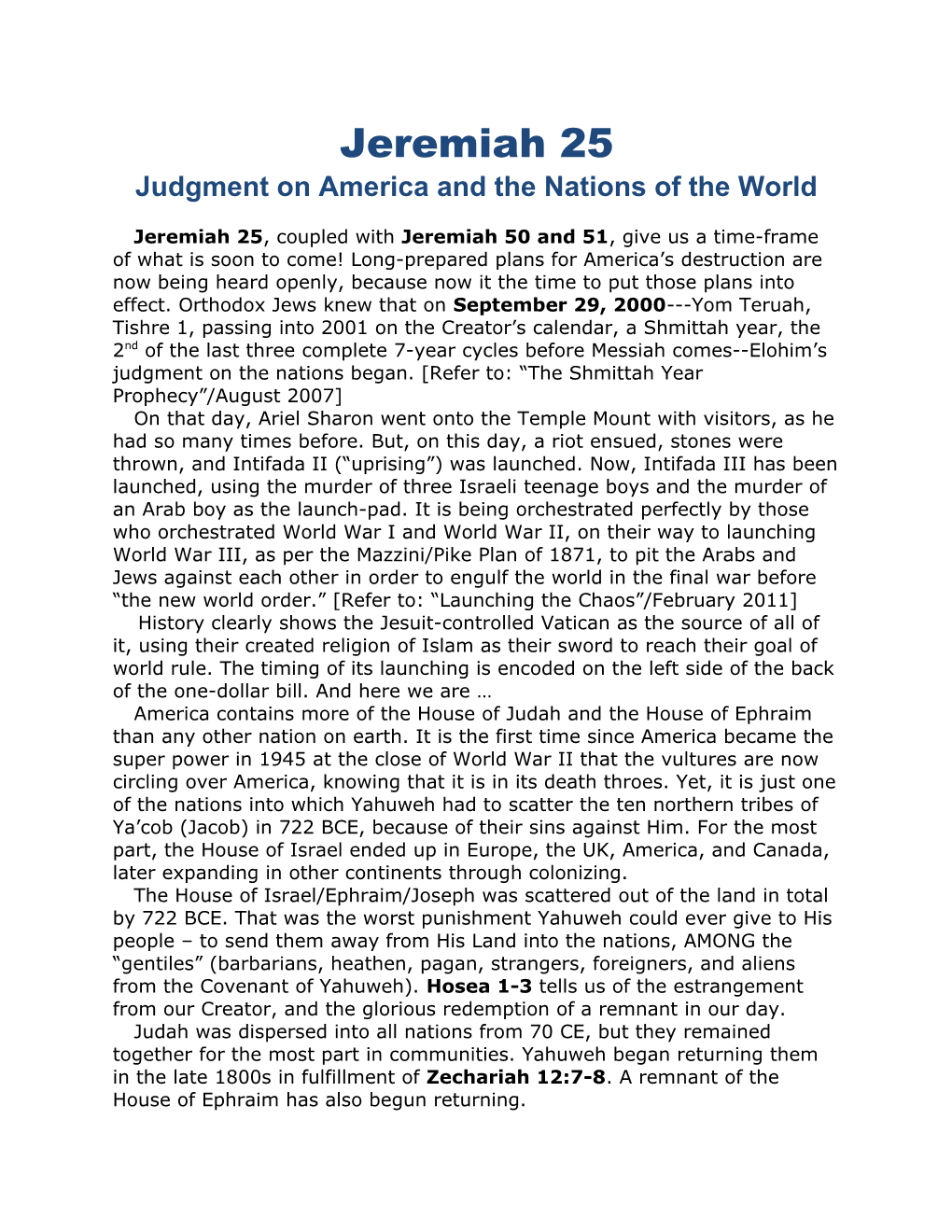 Judgment on America and the Nations of the World