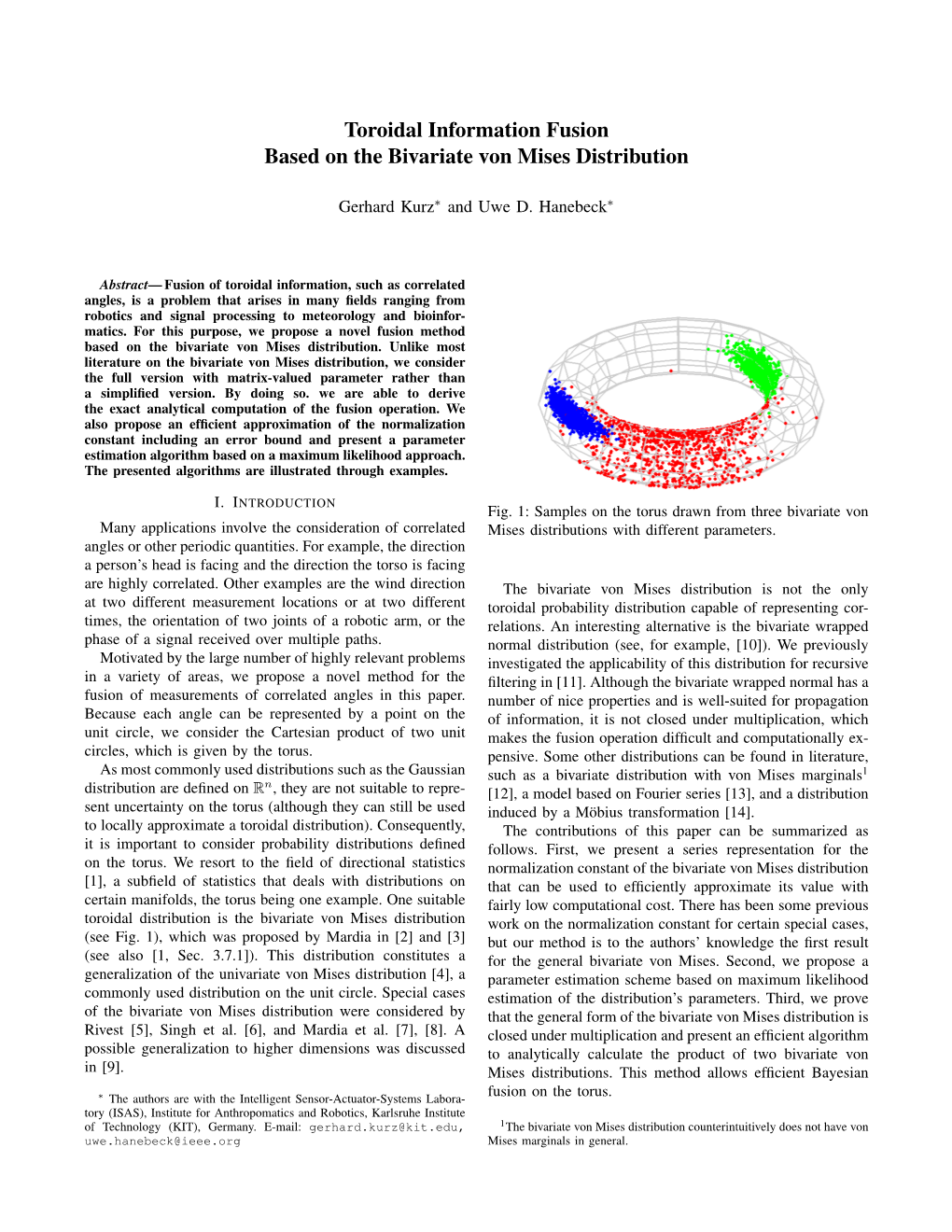 Toroidal Information Fusion Based on the Bivariate Von Mises Distribution