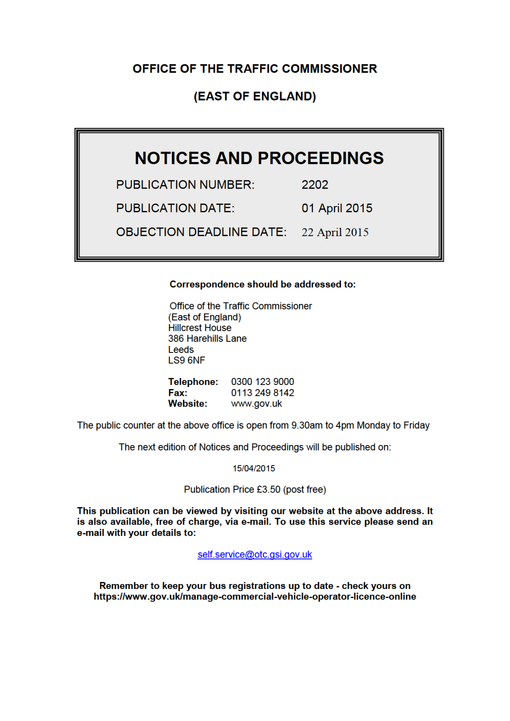 NOTICES and PROCEEDINGS 1 April 2015