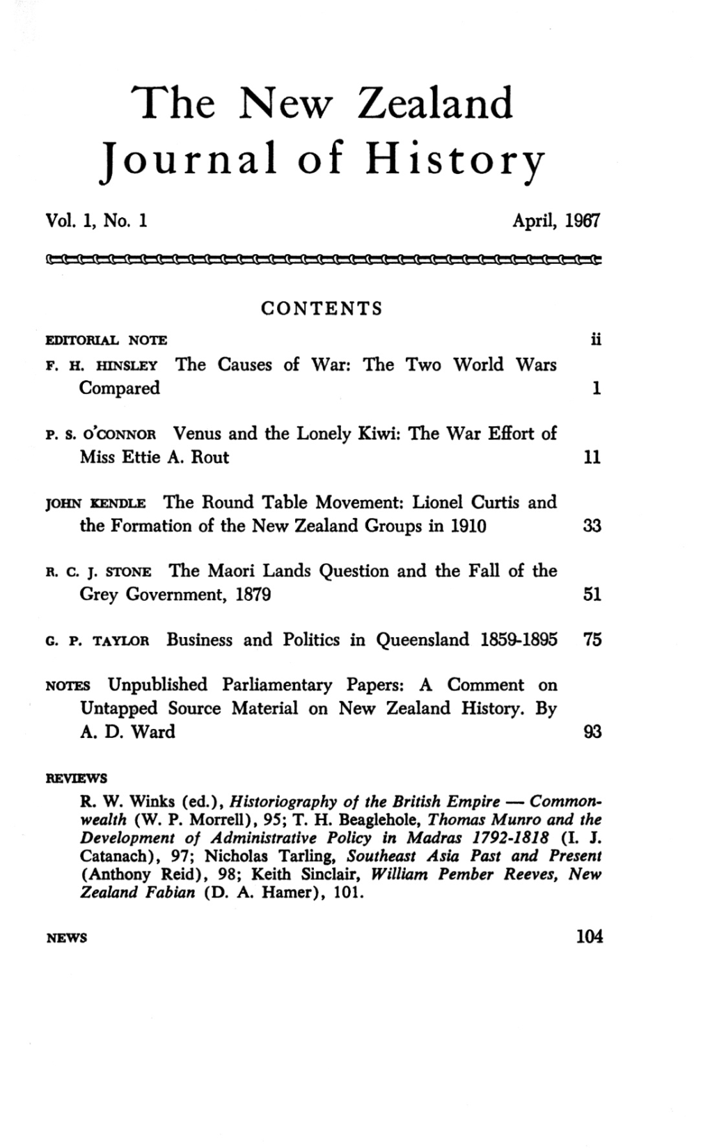 The New Zealand Journal of History Vol