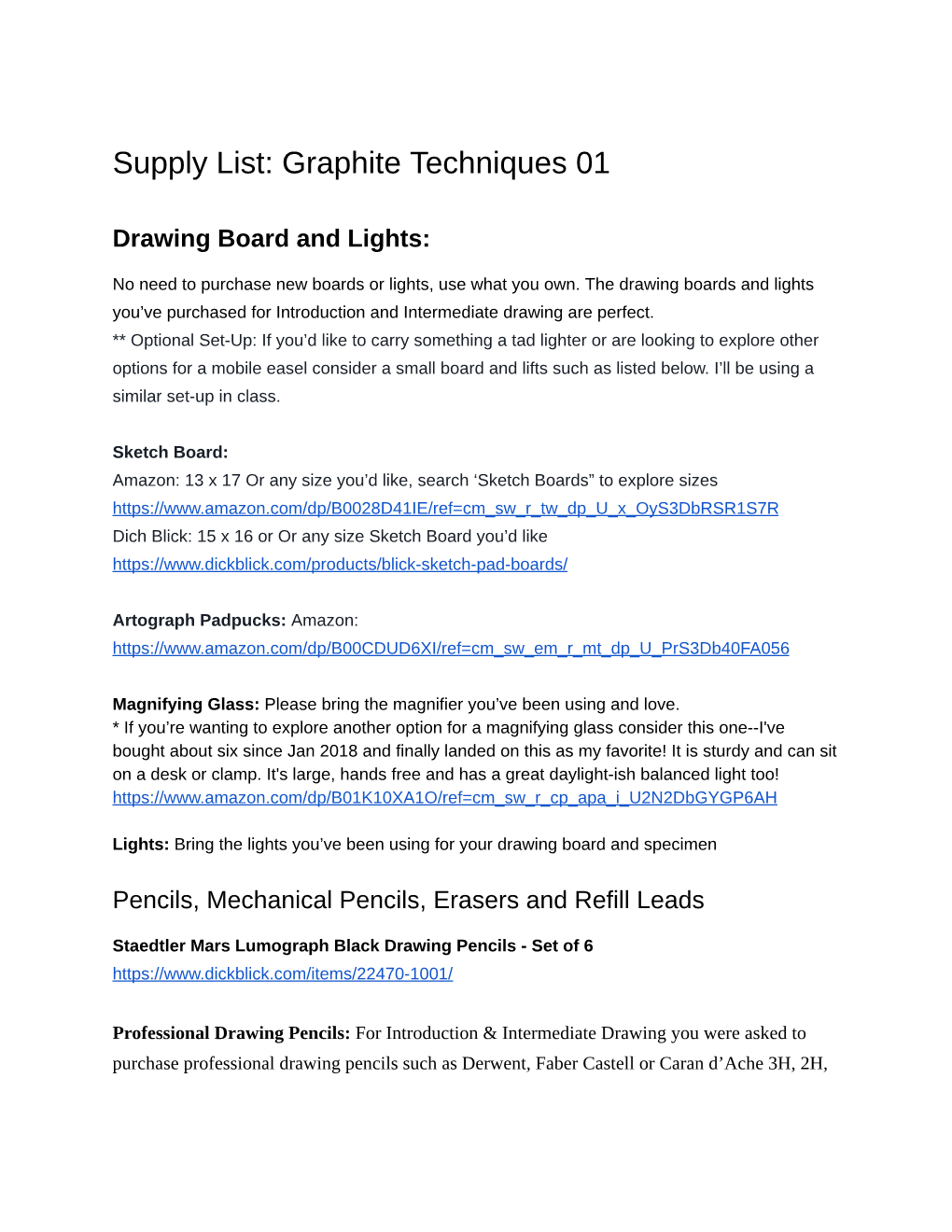 Supply List: Graphite Techniques 01