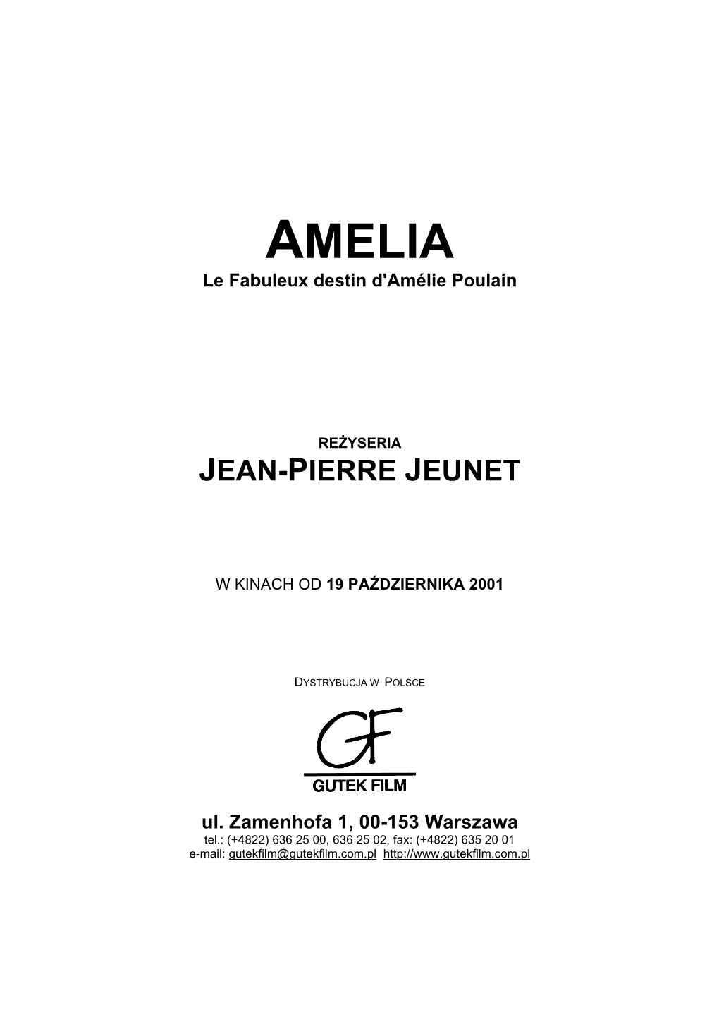 AMELIA Le Fabuleux Destin D'amélie Poulain