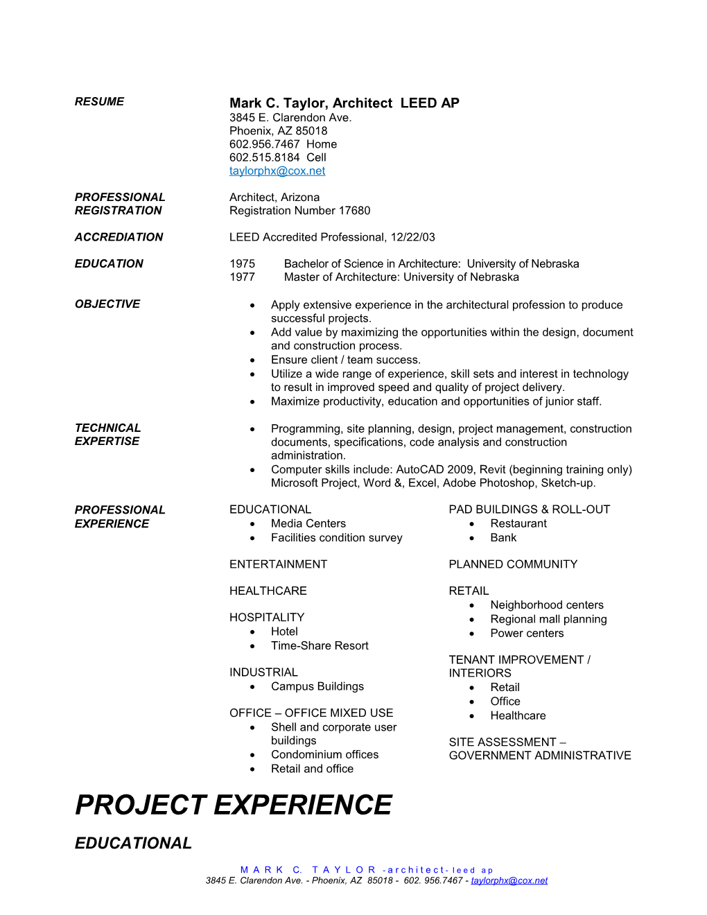 Resume - Project Experience - Page 5 of 6