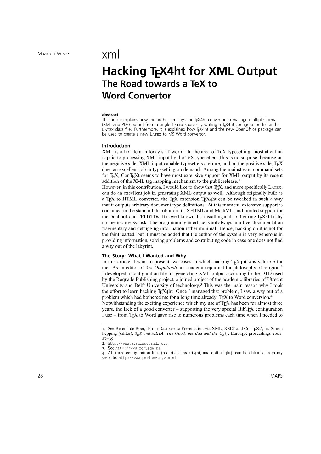 Xml Hacking Tex4ht for XML Output the Road Towards a Tex to Word Convertor