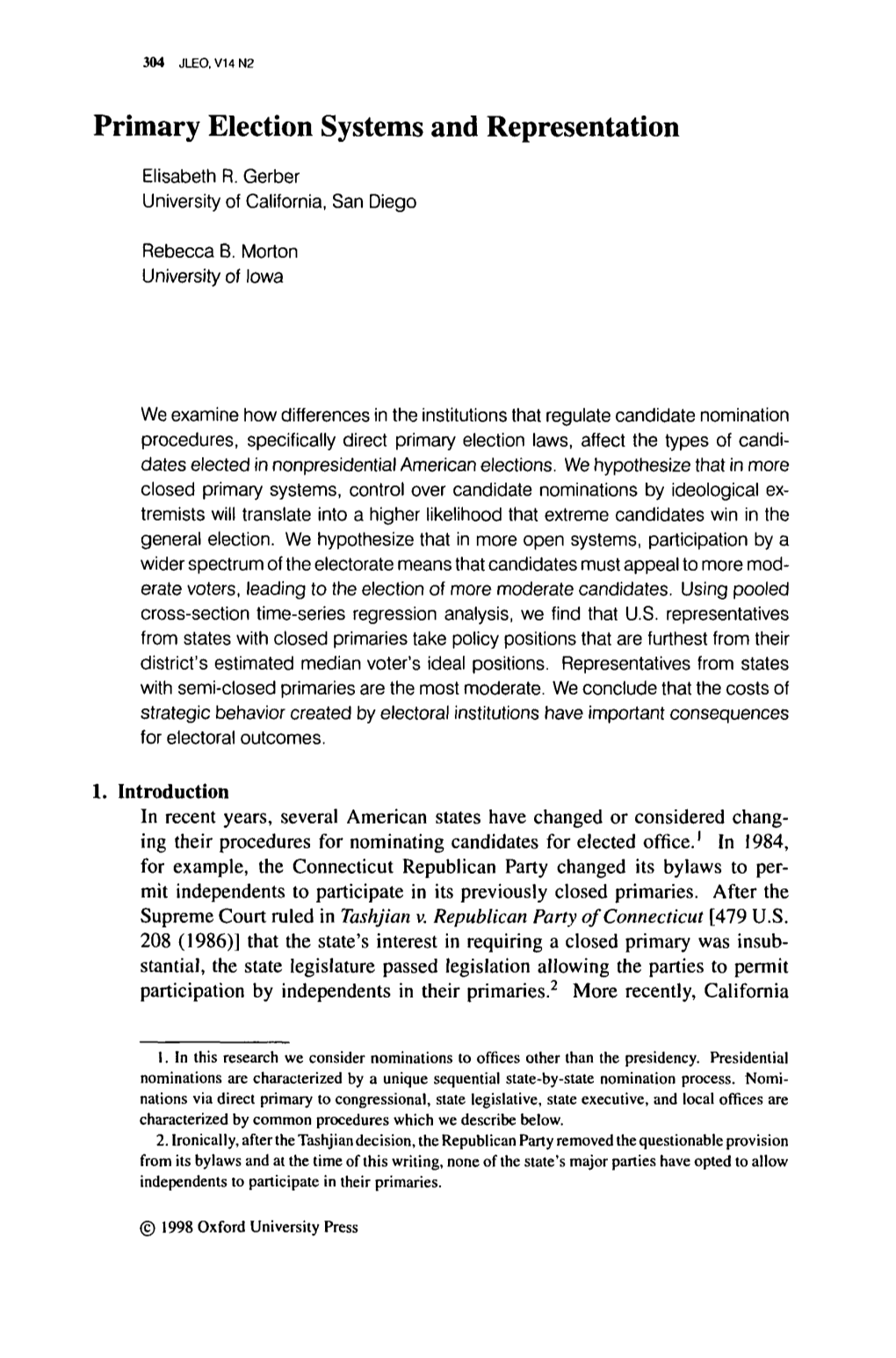 Primary Election Systems and Representation