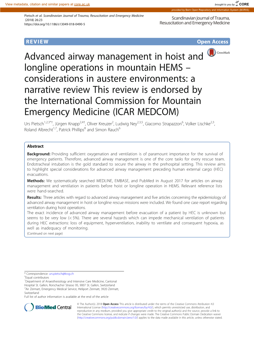 Advanced Airway Management in Hoist and Longline Operations In