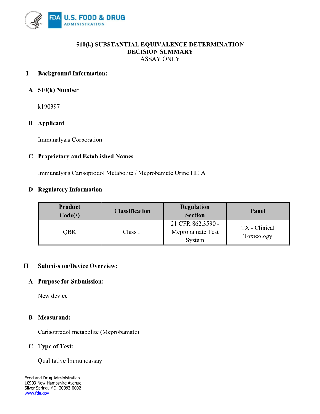 Decision Summary Assay Only