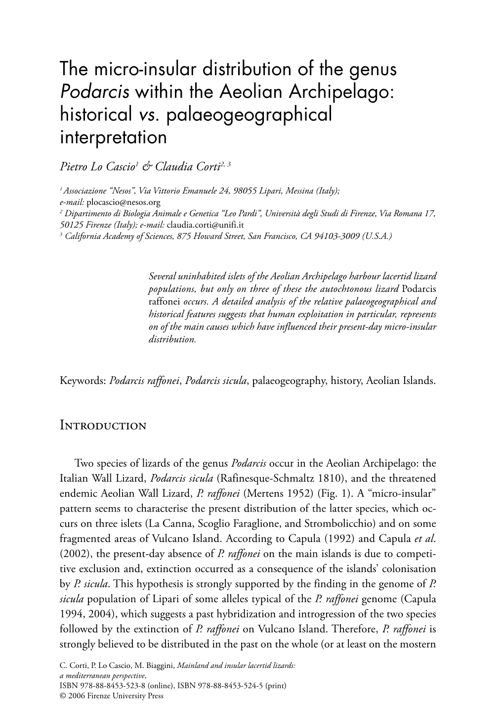 The Micro-Insular Distribution of the Genus Podarcis Within the Aeolian Archipelago: Historical Vs