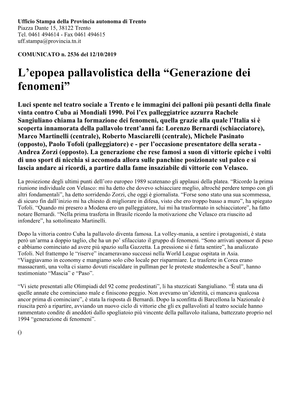 L'epopea Pallavolistica Della “Generazione Dei Fenomeni”