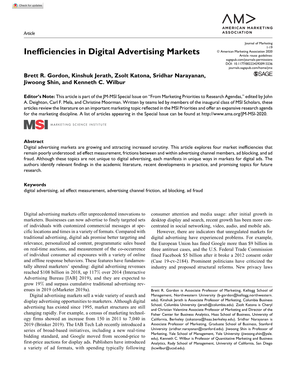 Inefficiencies in Digital Advertising Markets