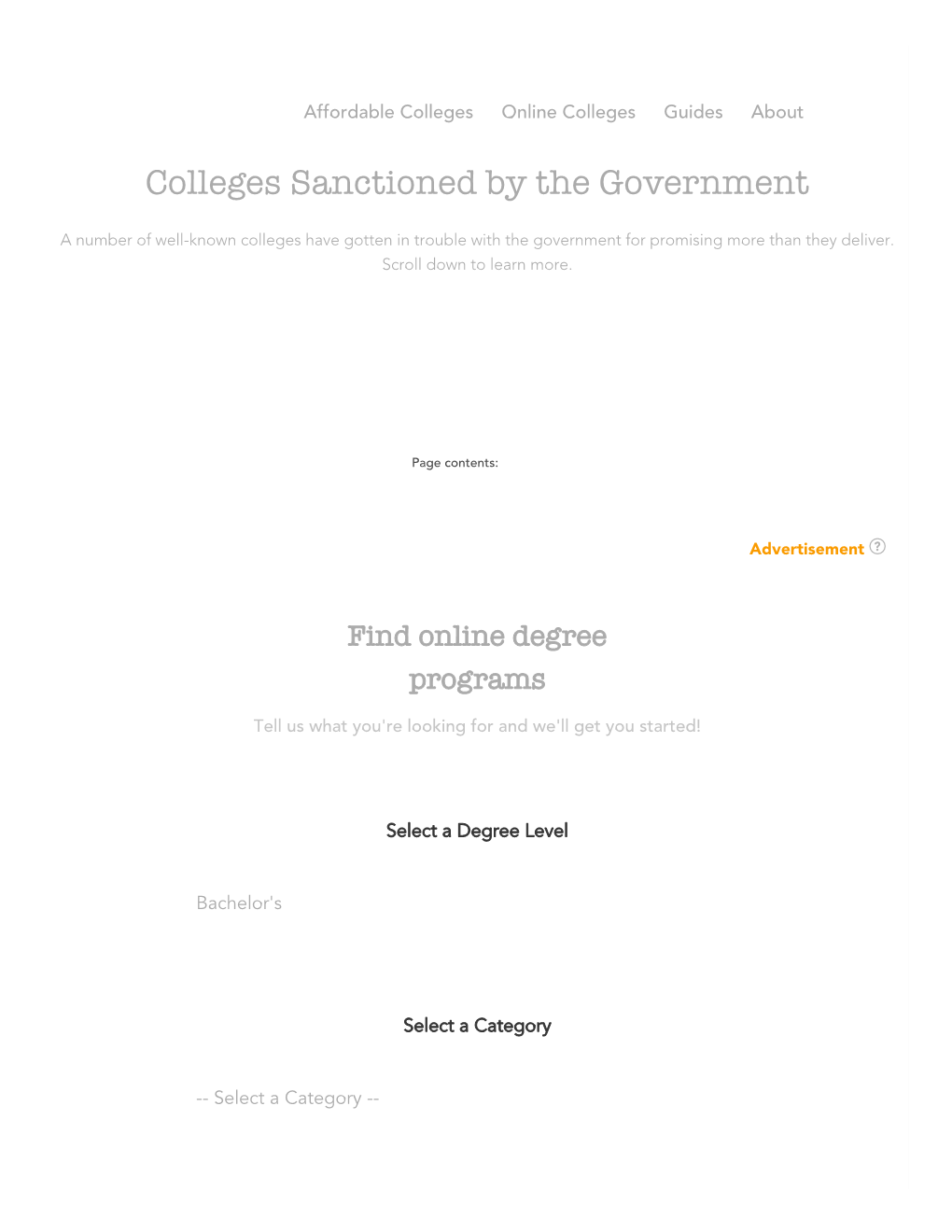 College Affordability Guide, Colleges Sanctioned by the Government