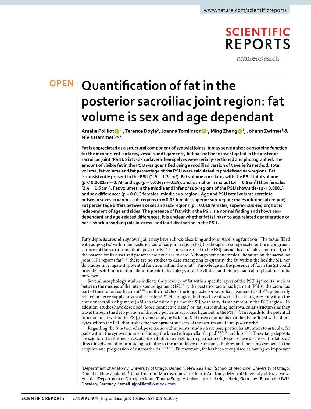 Quantification of Fat in the Posterior Sacroiliac