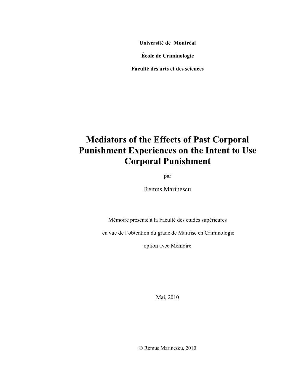 Mediators of the Effects of Past Corporal Punishment Experiences on the Intent to Use Corporal Punishment