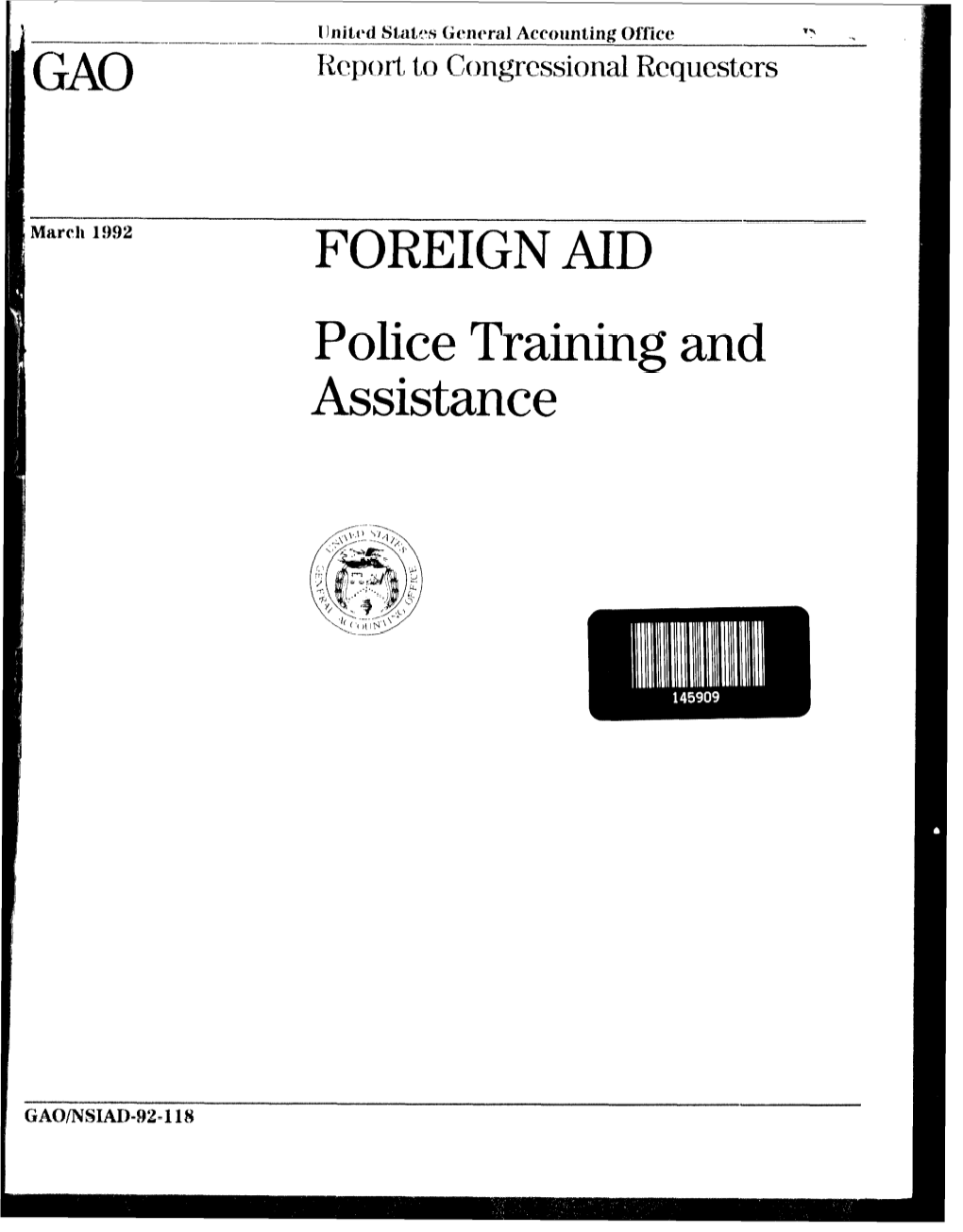 NSIAD-92-118 Foreign Aid: Police Training and Assistance