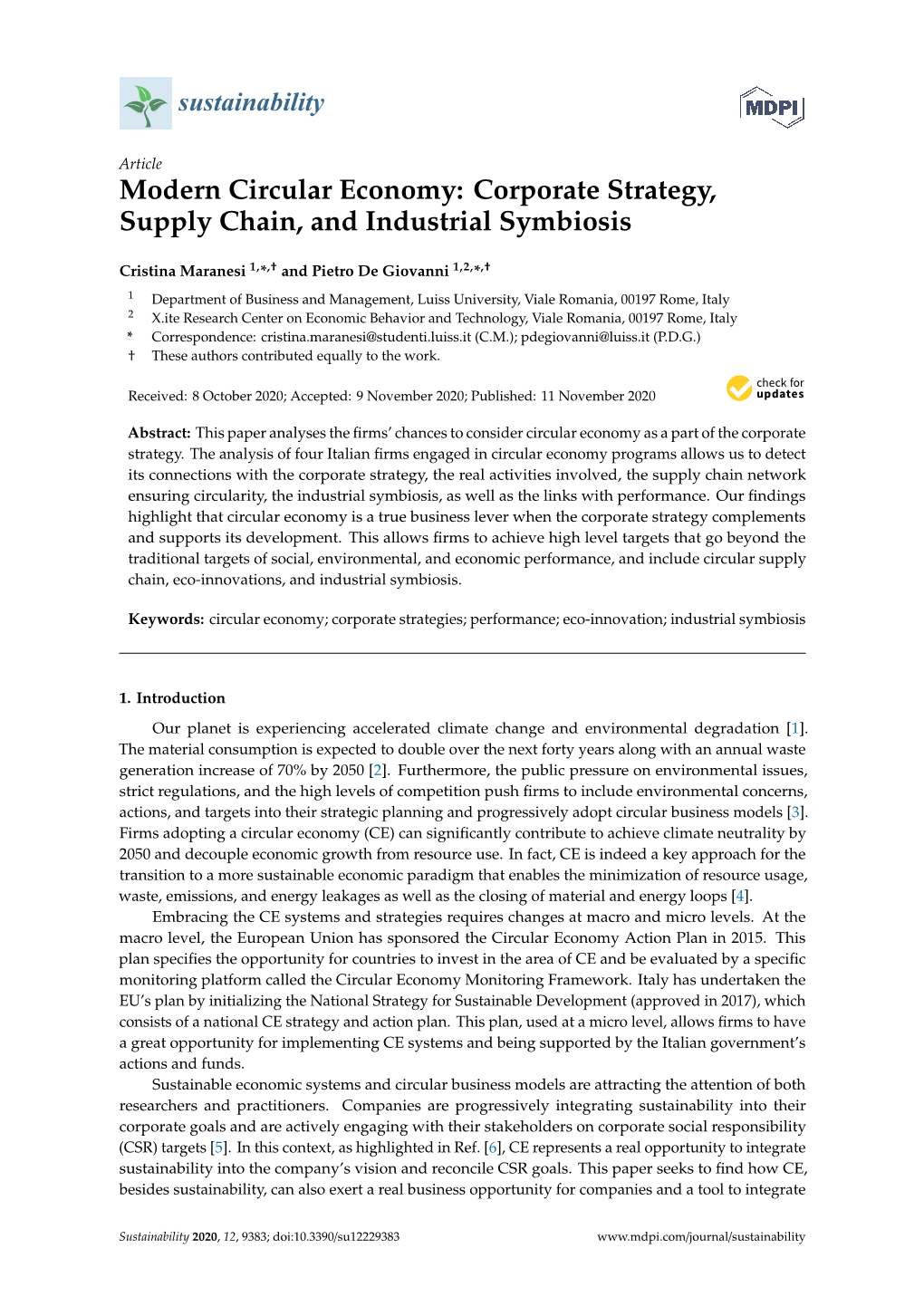 Modern Circular Economy: Corporate Strategy, Supply Chain, and Industrial Symbiosis