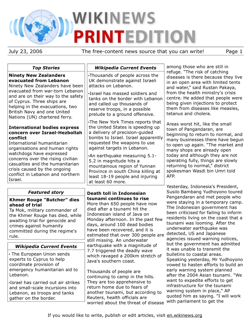 July 23, 2006 the Free-Content News Source That You Can Write! Page 1