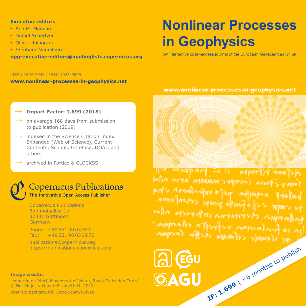 Nonlinear Processes in Geophysics (NPG) Is an Inter- Sensing, Analysis, and Simulation Technologies