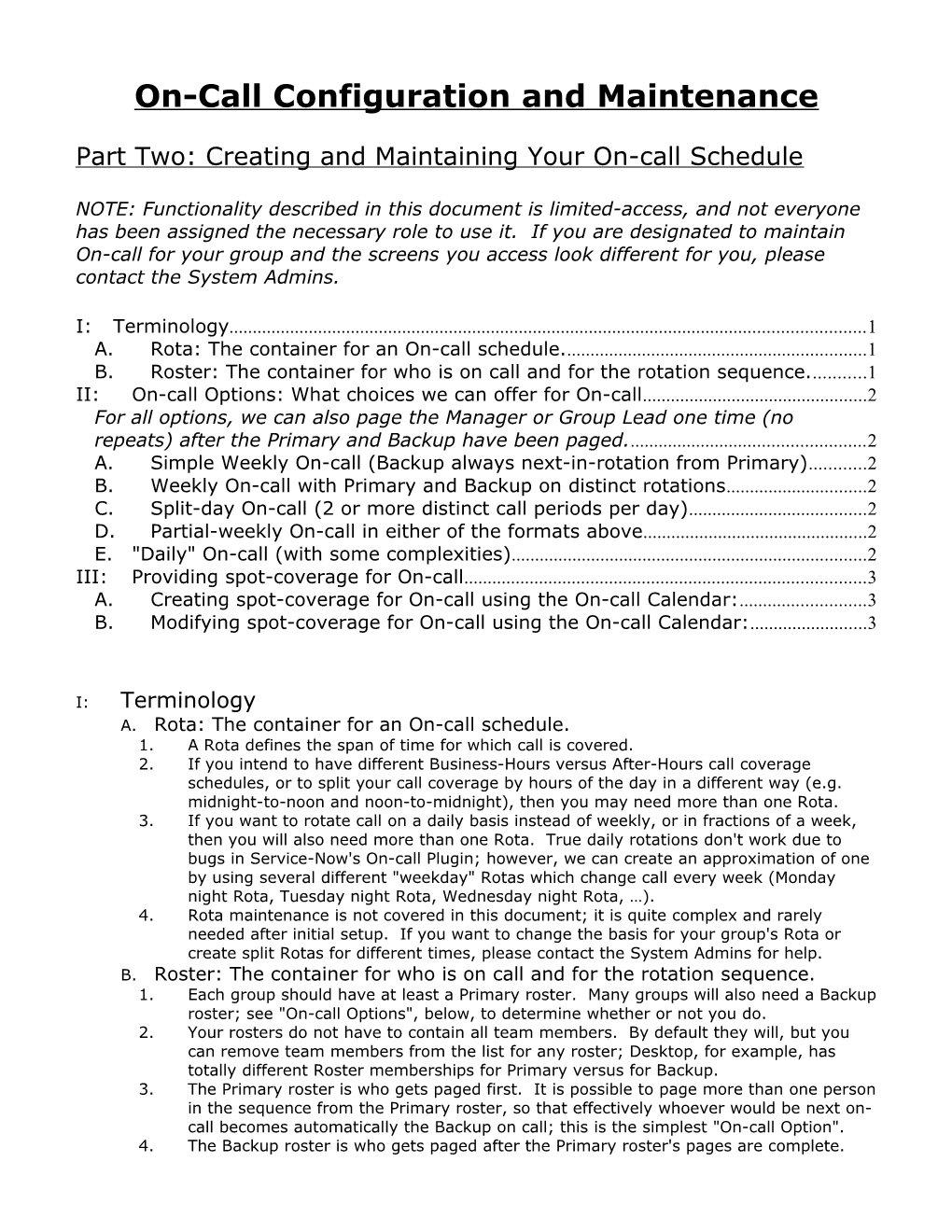 On-Call Configuration and Maintenance