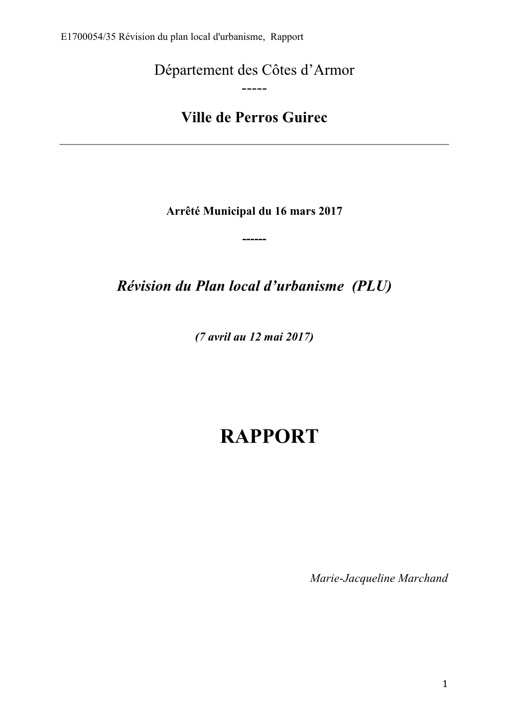 Rapport Du Commissaire Enquêteur