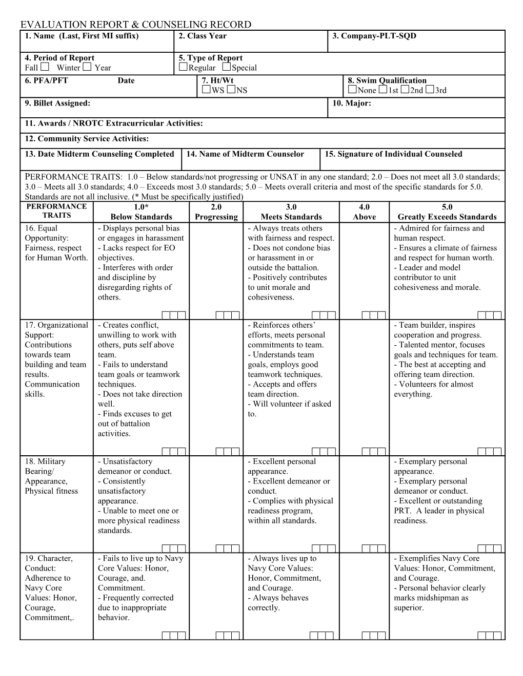 Evaluation Report & Counseling Record