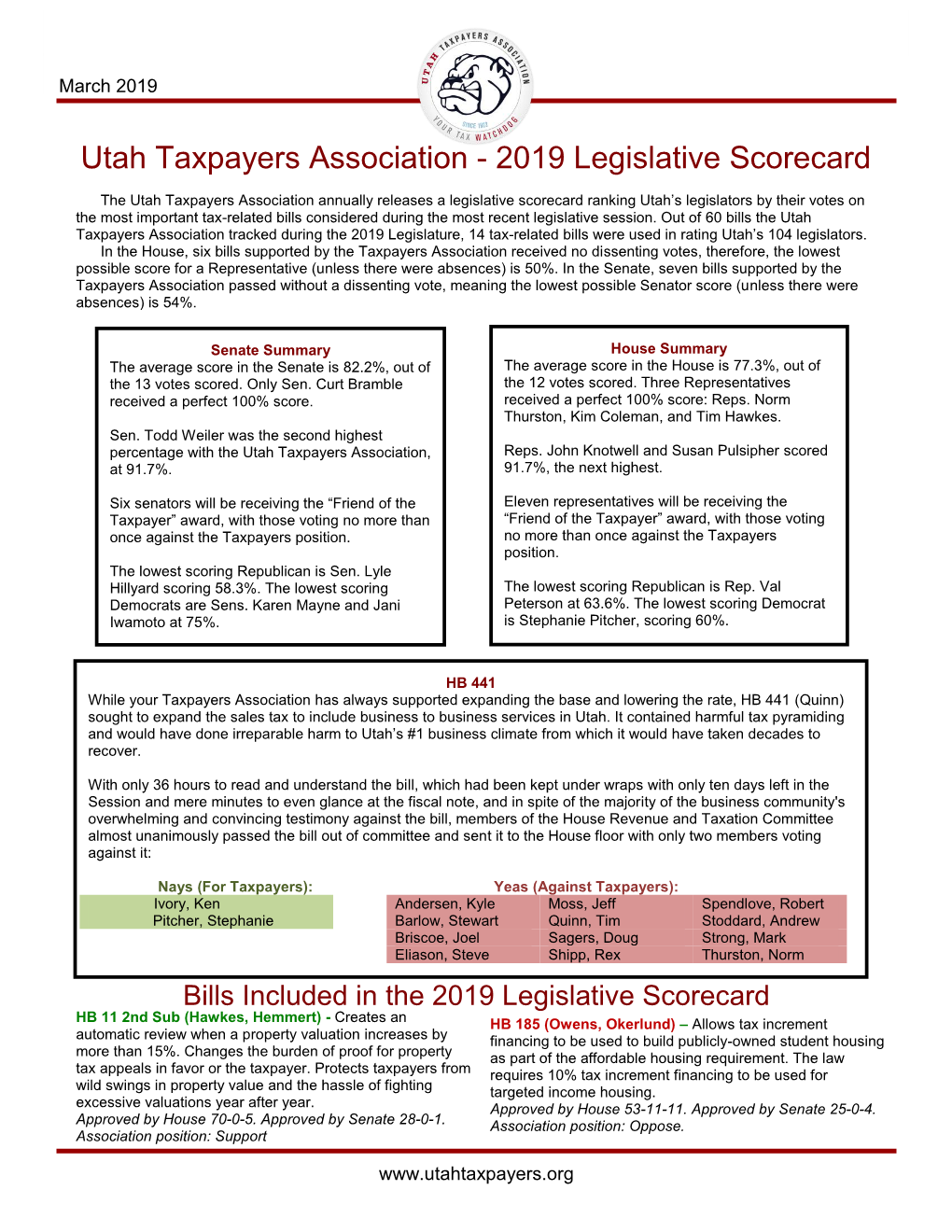 2019 Legislative Scorecard