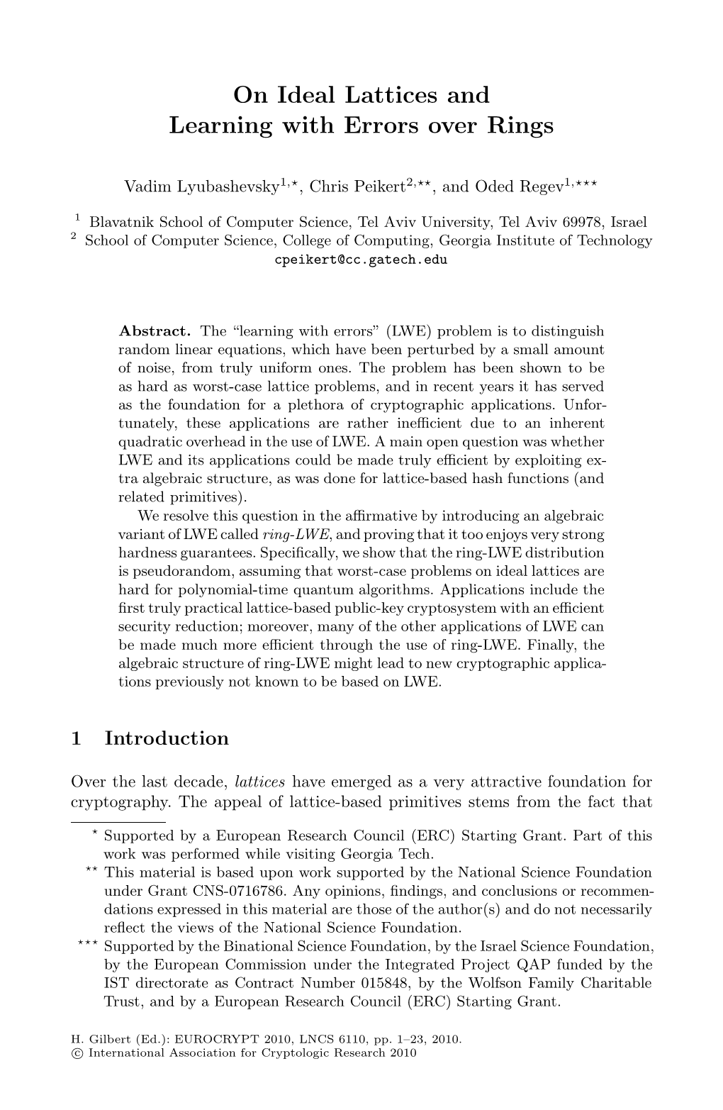 On Ideal Lattices and Learning with Errors Over Rings