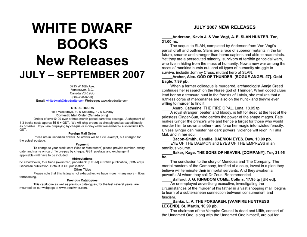 WHITE DWARF BOOKS New Releases