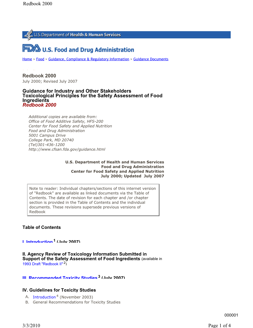 Toxicological Principles for the Safety Assessment of Food Ingredients Redbook 2000