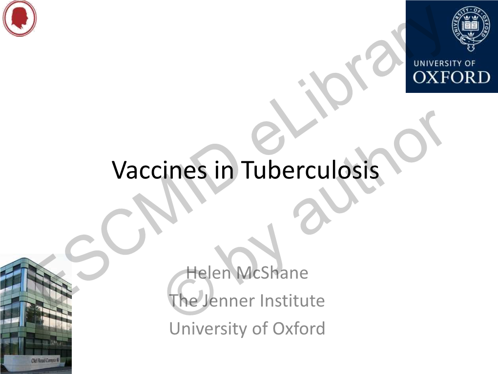 Vaccines in Tuberculosis