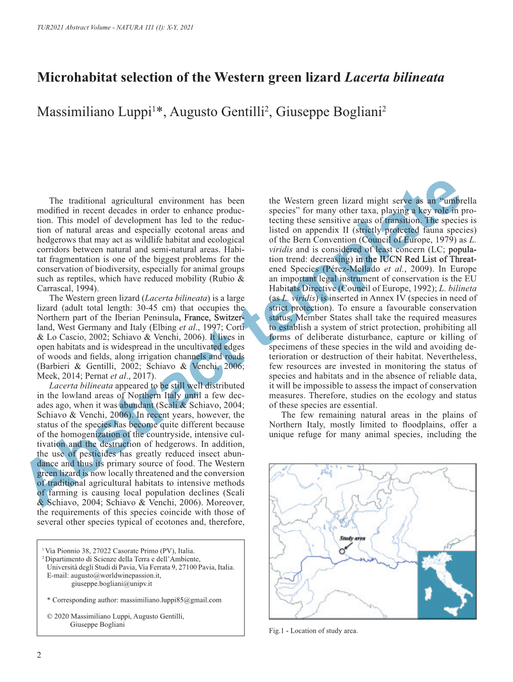 Microhabitat Selection of the Western Green Lizard Lacerta Bilineata Massimiliano Luppi1*, Augusto Gentilli2, Giuseppe Bogliani2