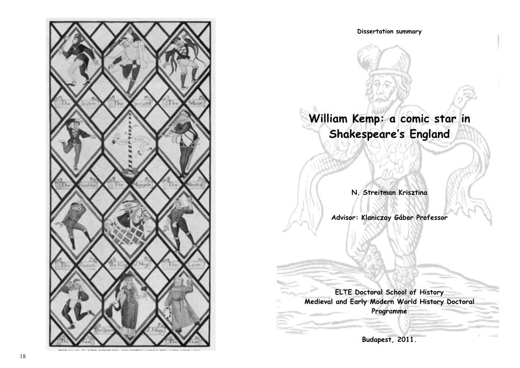 William Kemp: a Comic Star in Shakespeare’S England