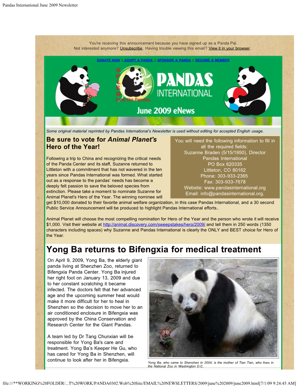 Pandas International June 2009 Newsletter