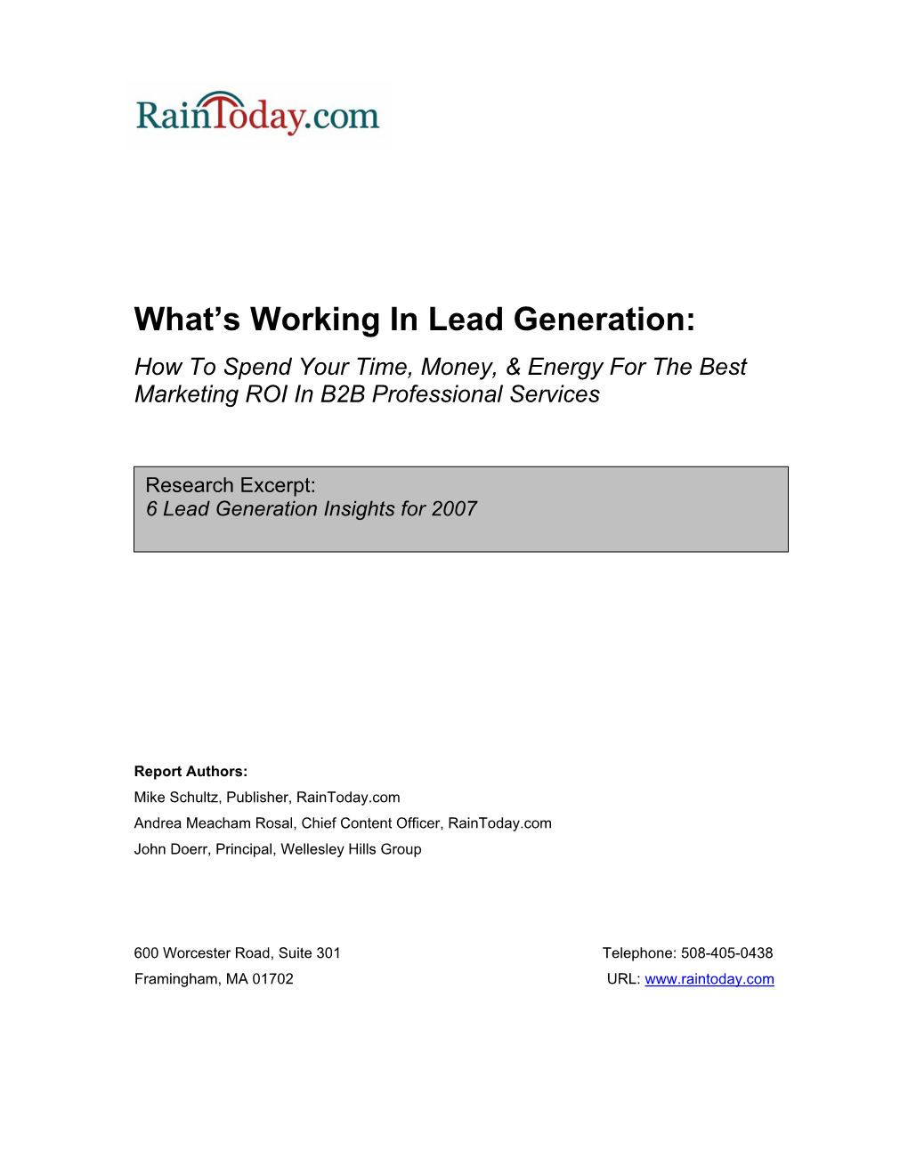 What's Working in Lead Generation (2007)