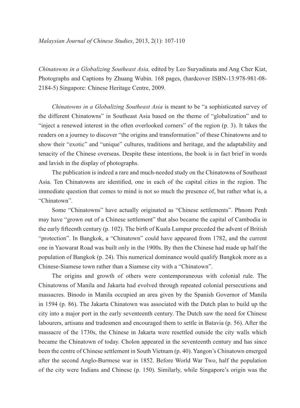 Malaysian Journal of Chinese Studies, 2013, 2(1): 107-110