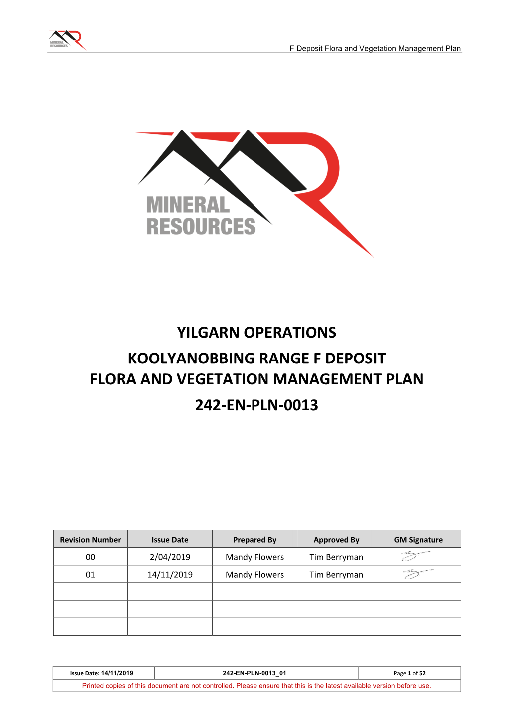 F Deposit Flora and Vegetation Management Plan