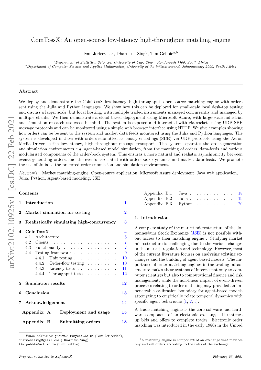 Cointossx: an Open-Source Low-Latency High-Throughput Matching Engine