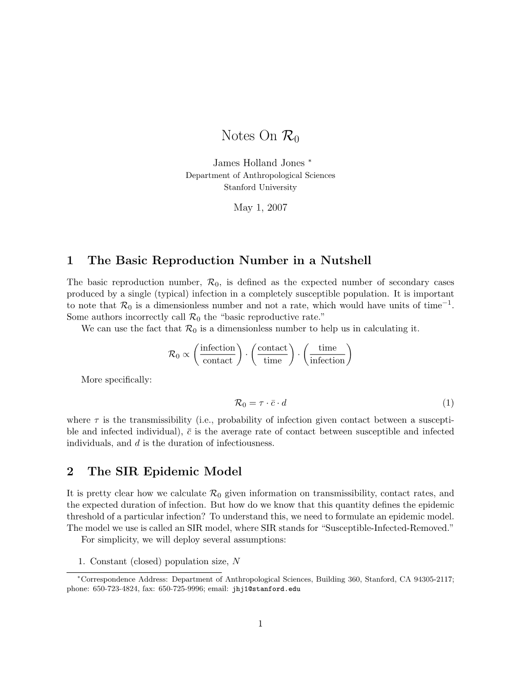 The Basic Reproduction Number, R0, Is Deﬁned As the Expected Number of Secondary Cases Produced by a Single (Typical) Infection in a Completely Susceptible Population