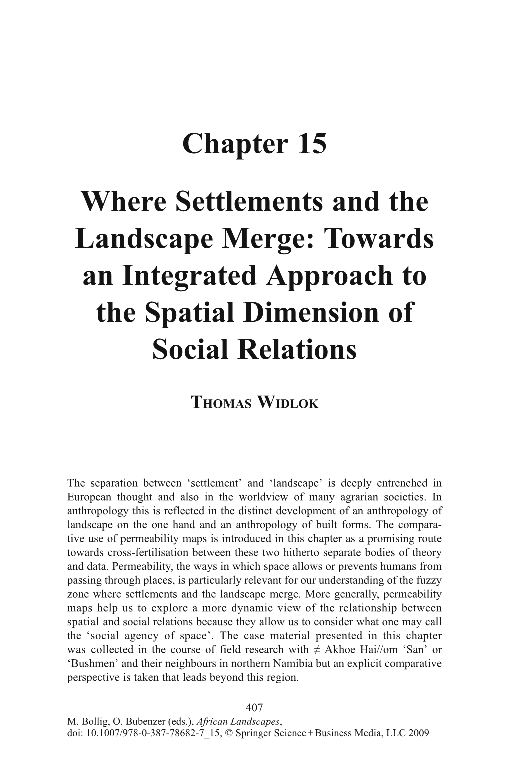 Chapter 15 Where Settlements and the Landscape Merge: Towards an Integrated Approach to the Spatial Dimension of Social Relations